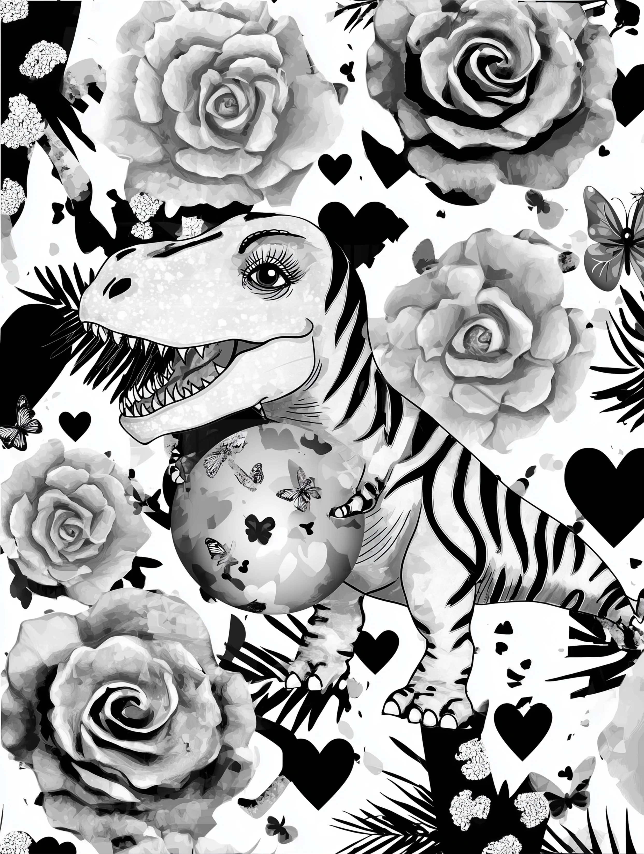 Free printable dinosaur coloring page for adults featuring a dinosaur holding an egg